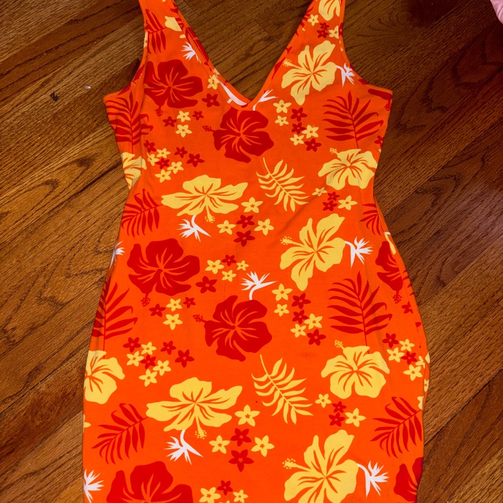 Floral hibiscus summer bodycon mini dress